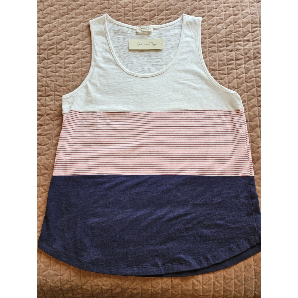 NWT Doe and Rae Red/White/Blue Color Block 100% Cotton Tank Top, Size LG
